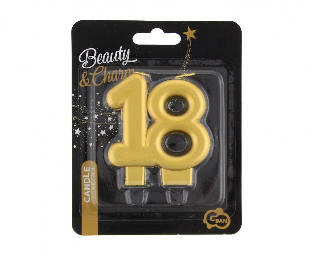 Świeczka B&C cyferka 18, metalik złota 8,0cm GoDan